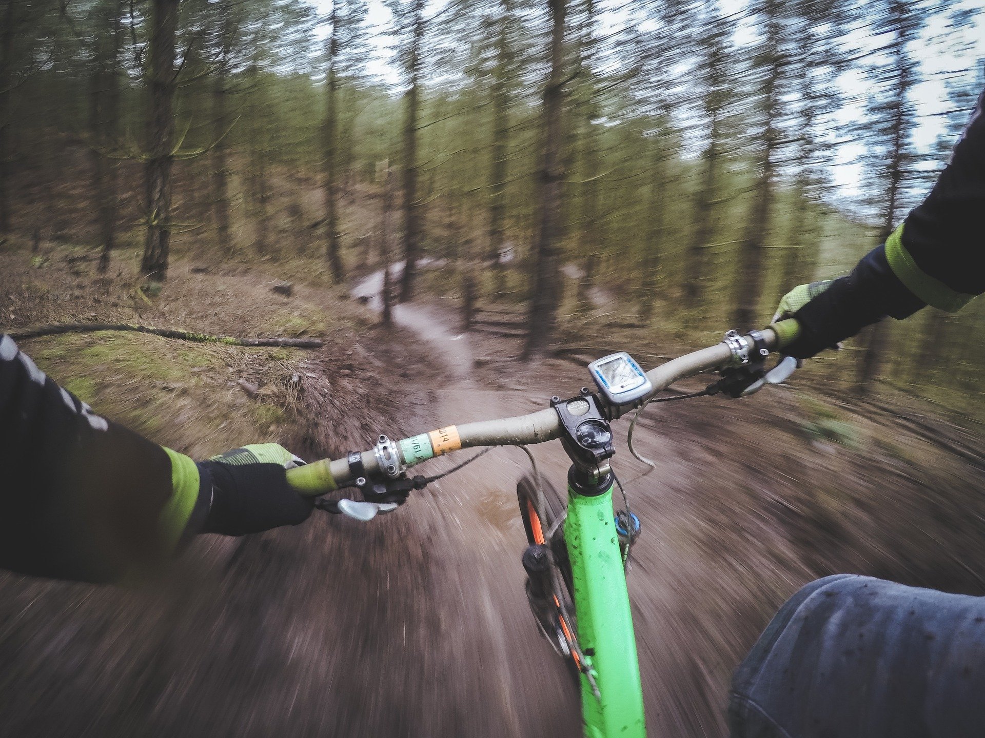 pov of a person Bicycling on a Hiking Trail